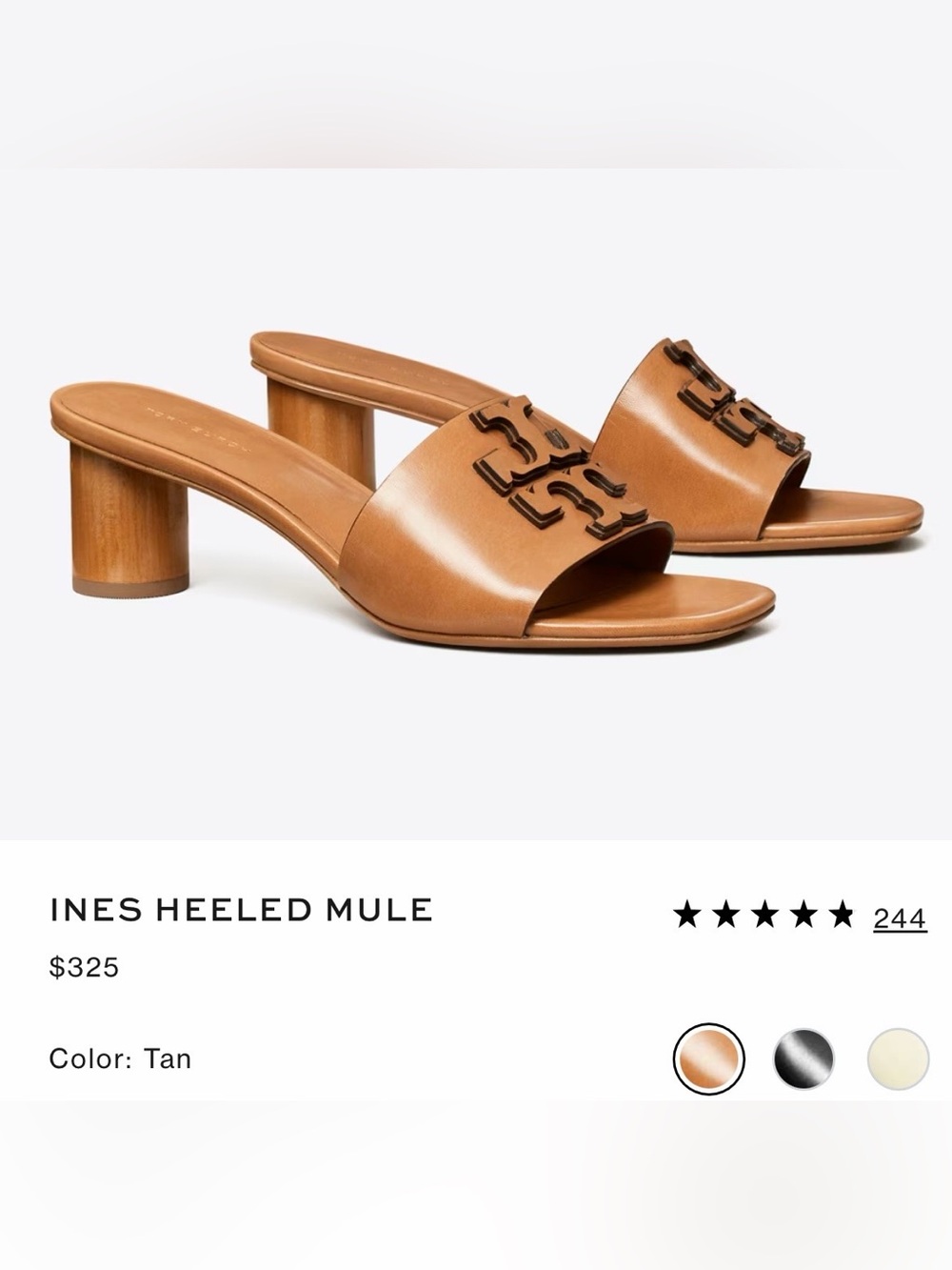 Tory Burch Ines Heeled  Mule Cognac Leather Logo - Picture 2 of 15